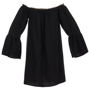 Sexy Black Ruffled Off Shoulder Long Sleeve Blouse Top Mini Dress N15317