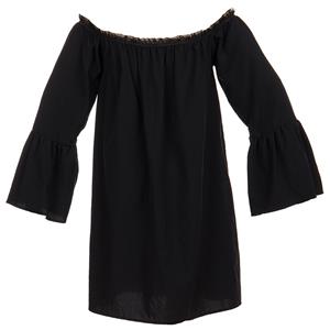 Sexy Black Ruffled Off Shoulder Long Sleeve Blouse Top Mini Dress N15317