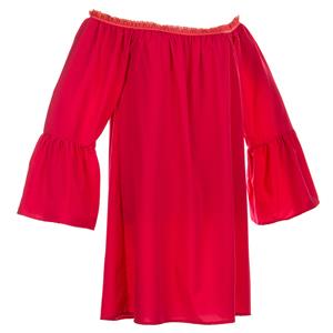 Sexy Red Ruffled Off Shoulder Long Sleeve Blouse Top Mini Dress N15318