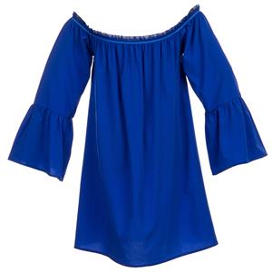 Sexy Blue Ruffled Off Shoulder Long Sleeve Blouse Top Mini Dress N15319