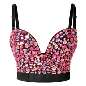 Sexy Pink Sweets Studded Gem Spaghetti Straps Bustier Bra Clubwear Crop Top N22378