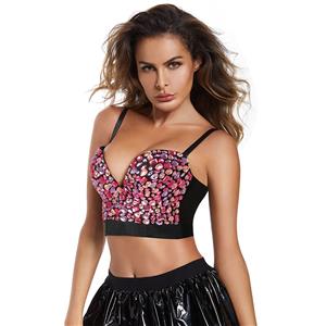 Sexy Pink Sweets Studded Gem Spaghetti Straps Bustier Bra Clubwear Crop Top N22378