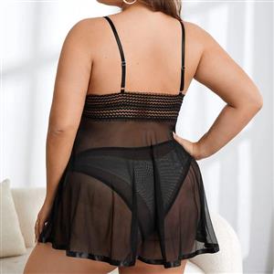 Sexy Black Lace Low Bra See-Through Backless Lace-up Babydoll Sleepwear Lingerie N22812