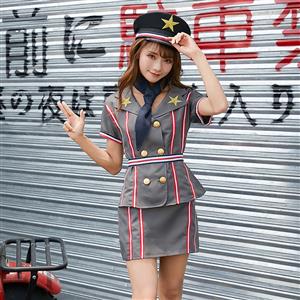 5pcs Sexy Policewoman Uniform Double-breasted Jacket Adult Cop Suit Cosplay Costume Set N19462