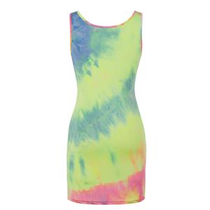 Sexy Multicolor Tie-dye Print Scoop Neck Sleeveless Exposed Navel Package Buttocks Dress N20581