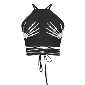 Sexy Strappy Bustier, Sexy 3D Skeleton Printed Corp Top, Horrible Halloween Crop Top, Sexy Clubwear Bustier, Sexy Printed Bustier, Halter Crop Top, #N18231
