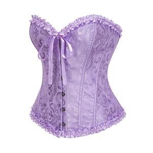 Sexy Purple Busk Closure Embroidered Burlesque Corset N23897