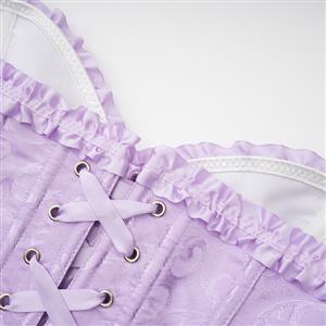 Sexy Purple Busk Closure Embroidered Burlesque Corset N23897