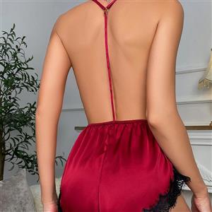 Sexy Red Lace Low Bra Backless Soft Babydoll Sleepwear Lingerie N22887