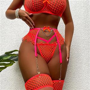 Sexy Red Lace Grid Spaghetti Straps Backless Bra and Thong Lingerie N22435