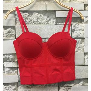 Sexy Red See-through Mesh Spaghetti Straps Bustier Bra Corset Clubwear Crop Top N18608