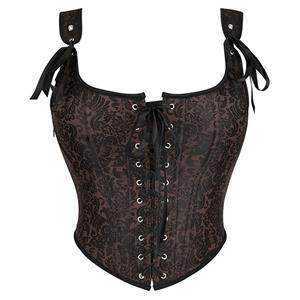 Sexy Vintage Brown Lace-Up Zipper Plastic Bones Corset N22408