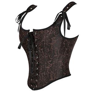 Sexy Vintage Brown Lace-Up Zipper Plastic Bones Corset N22408