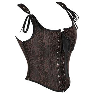 Sexy Vintage Brown Lace-Up Zipper Plastic Bones Corset N22408