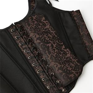 Sexy Vintage Brown Lace-Up Zipper Plastic Bones Corset N22408