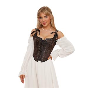 Sexy Vintage Brown Lace-Up Zipper Plastic Bones Corset N22408