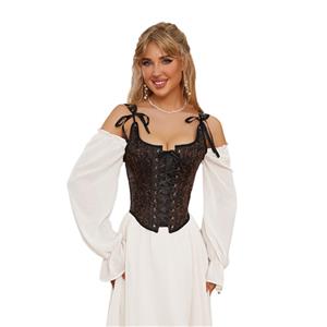 Sexy Vintage Brown Lace-Up Zipper Plastic Bones Corset N22408