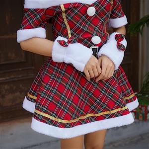 5pcs Women's Sexy Santa Girl Checkered Off-shoulder Mini Dress Christmas Costume XT19993