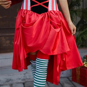 Women's Sexy Santa Girl Strapless Asymmetrical Mini Dress Christmas Costume XT19996