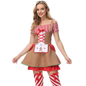 Gingerbread Man Christmas Mini Dress, Sexy Christmas Costume, Red Candy Cane Christmas Costume, Christmas Costume for Women, Cute Christmas Skirt, Miss Santa's Christmas Costume, Christmas Party Mini Dress, #XT21626