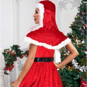 Women's Santa Girl Red Flannelette Lovely Mini Dress Christmas Costume XT22497