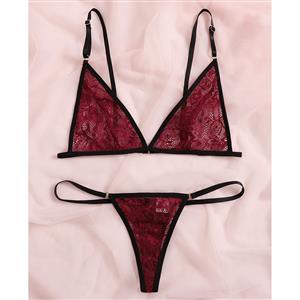 Sexy See-through Floral Lace Spaghetti Straps Bra and Thong Underwear Lingerie N21979