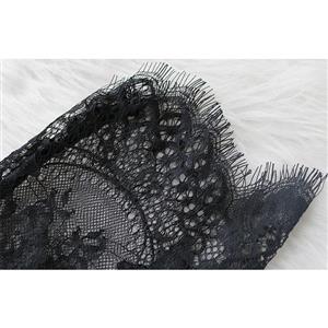 Sexy Black See-through Floral Lace Long Sleeve Self-tying Thin Crop Top Underwear N19335