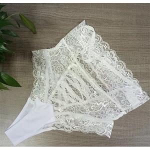 Sexy White See-through Lace Back Bandage Cut-out Cozy Underwear High Waist Panties PT21944
