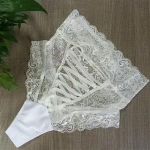 Sexy White See-through Lace Back Bandage Cut-out Cozy Underwear High Waist Panties PT21944