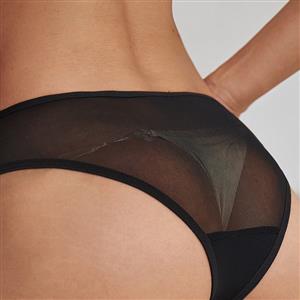 Sexy Black See-through Lace and Mesh Strappy Cut-out Underwear Low Waist Panties PT21942