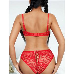 Sexy See-through Lace Spaghetti Straps Cut-out Bodysuit Bowknot Lace-up Teddies Lingerie N22153