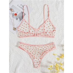 Sexy See-through Mesh Sweetheart Print Spaghetti Straps Bra and Panties Sleepwear Lingerie N21993