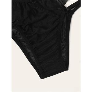 Sexy See-through Mesh Strappy Bralette and Panties Ruffle Trim Sleepwear Lingerie N22001