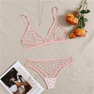 Sexy See-through Mesh Sweetheart Print Spaghetti Straps Bra and Panties Sleepwear Lingerie N22003