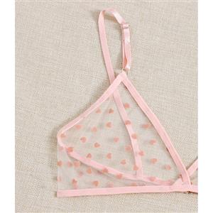 Sexy See-through Mesh Sweetheart Print Spaghetti Straps Bra and Panties Sleepwear Lingerie N22003