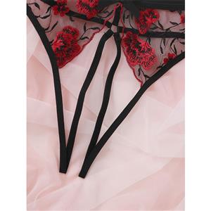 Sexy Crotchless See-through Mesh Embroidered Fetish Cut-out Underwear Thong PT21948