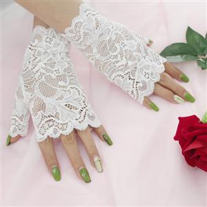 Vintage See-through White Floral Lace Fingerless Gloves Lolita Cosplay Bridal Accessory HG21907