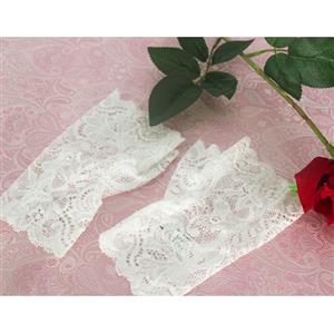 Vintage See-through White Floral Lace Fingerless Gloves Lolita Cosplay Bridal Accessory HG21907