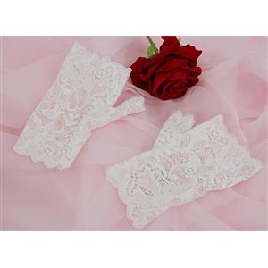 Vintage See-through White Floral Lace Fingerless Gloves Lolita Cosplay Bridal Accessory HG21907