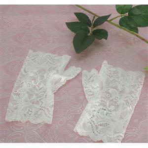 Vintage See-through White Floral Lace Fingerless Gloves Lolita Cosplay Bridal Accessory HG21907