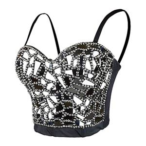 Women's Sexy Silver-gray Sequins And Beads B Cup Bustier Bra Clubwear Crop Top N20775