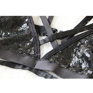Sexy Black Sequins Strappy Bandage Thin Lingerie Clubwear Elastic Bra N21422