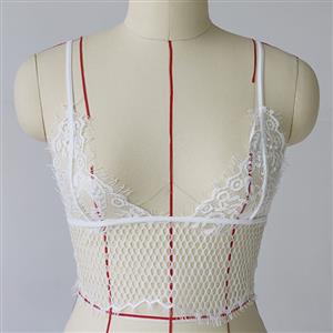 Sexy Sheer Lace Netting Thin Shoulder Strap Tight Bra and High Waist Panty Suit N19368
