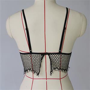 Sexy Sheer Lace Netting Thin Shoulder Strap Tight Bra and High Waist Panty Suit N19369