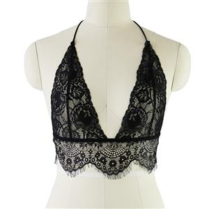 Sexy Sheer Lace Floral Hanging-neck Deep-V Non-Padded Comfort Everyday Bra N19363