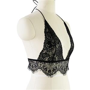 Sexy Sheer Lace Floral Hanging-neck Deep-V Non-Padded Comfort Everyday Bra N19363