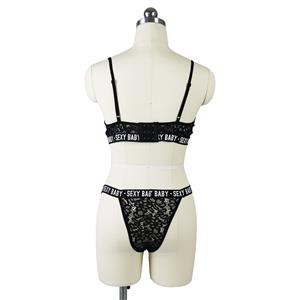 Sexy Sheer Lace Floral Thin Shoulder Strap Stretch Letters Underwear Two Pieces Set N19355