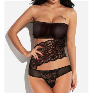 Sexy Strapless See-through Floral Lace Bra and Panty Clubwear Teddies Lingerie N20051