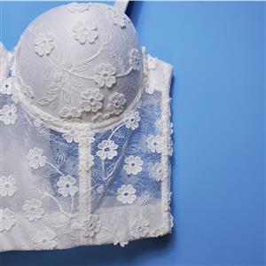 Sexy White Sheer Lace Flowers Padded Underwire B Cup Bustier Bra Clubwear Crop Top N20533