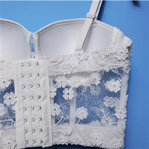 Sexy White Sheer Lace Flowers Padded Underwire B Cup Bustier Bra Clubwear Crop Top N20533